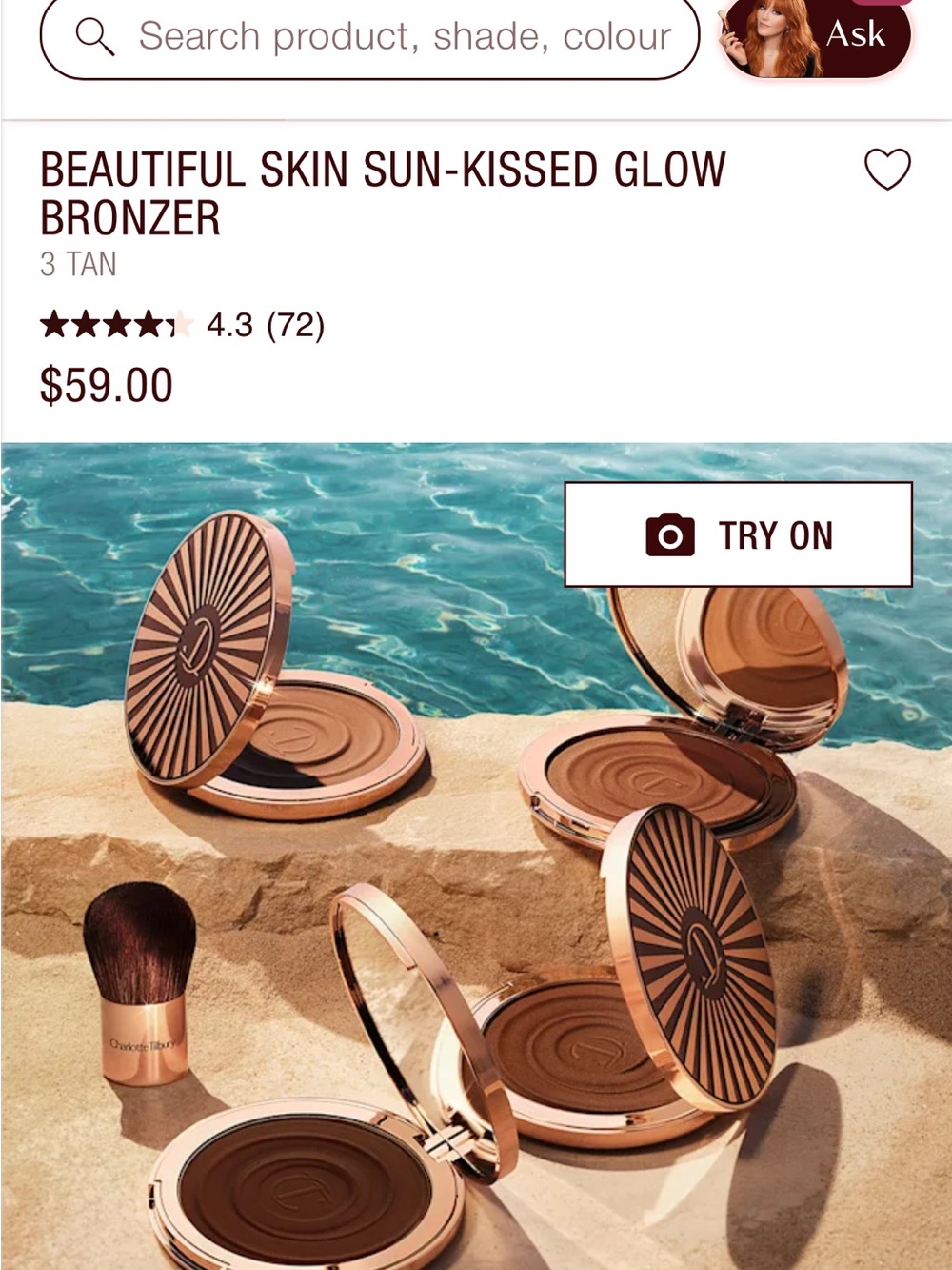 Charlotte Tilbury Beautiful Skin Sun-Kissed Glow Bronzer — #3 Tan - Picture 6 of 8